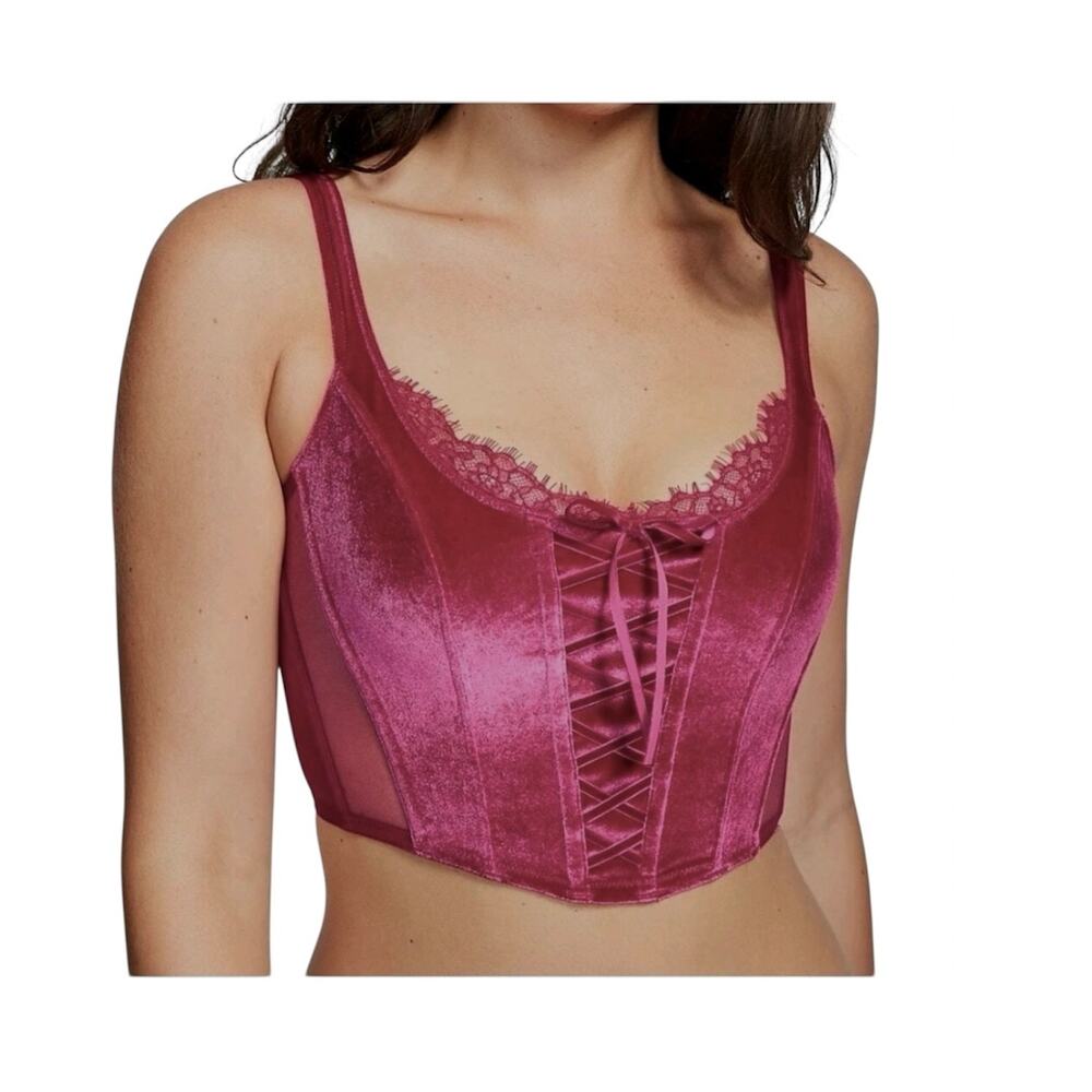 Victoria's Secret small Dream Angels faux lace up velvet corset BC 3186